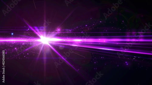Black background with neon lens flare violet light reflection
