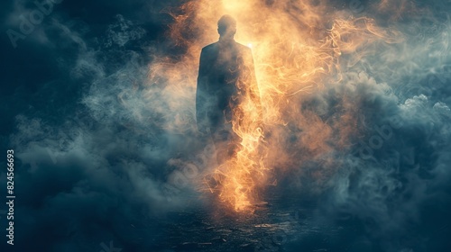 Man is walking through a fire