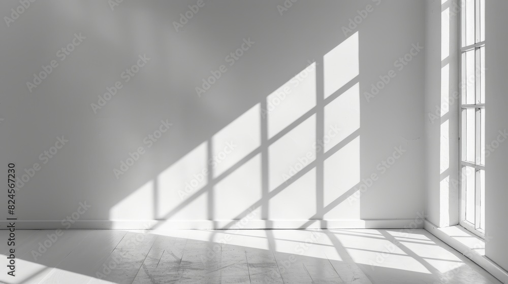 Fototapeta premium White minimal wall background with aesthetic window light shadows