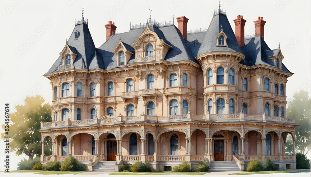 Fototapeta premium Historic Mansion with a Victorian Gothic Architecture Style