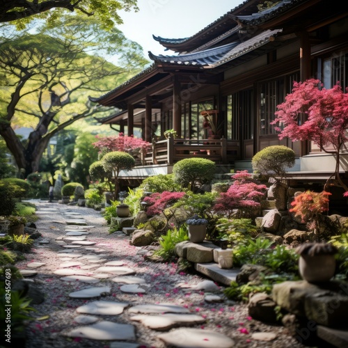 Tranquil Japanese Garden with Traditional House