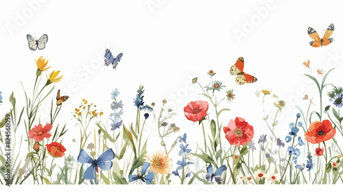 Wildflowers and butterflies floral illustration for