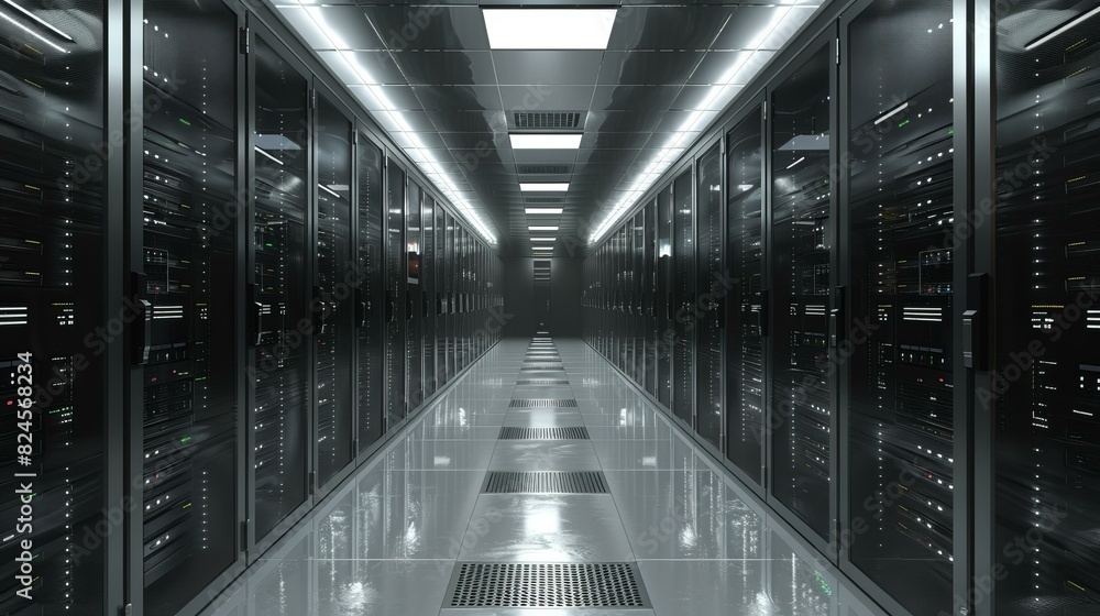 Server room with rows of server racks Server room with rows of server racks