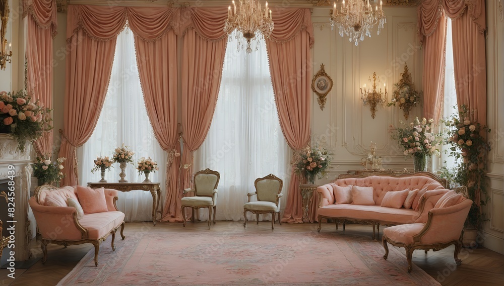 Luxurious Pink Room with Classic Furniture and Chandelier