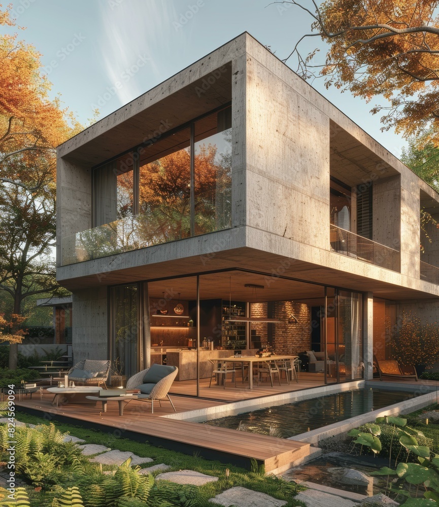 Modern Concrete House with Glass Walls and Pool