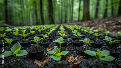 Seedlings growing in the forest have been planted to further the concept of environmental conservation and natural sustainability.