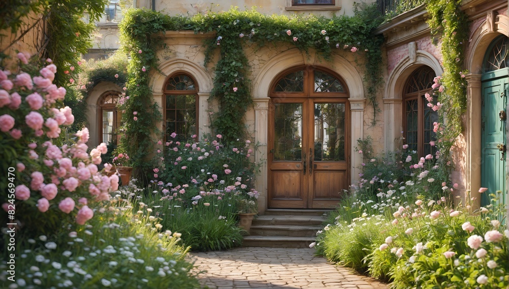 Enchanting Country Estate with Flower-Trimmed Entrance Enchanting Country Estate with Flower-Trimmed Entrance