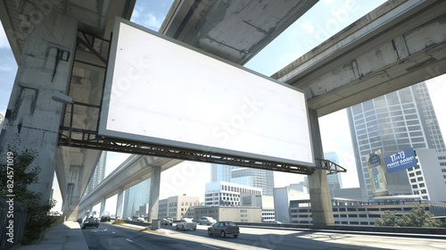 Minimalist-style blank billboard on a busy urban overpass  3D rendered  ideal for impactful advertising.