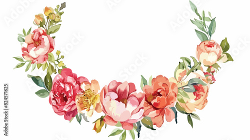 Wreath of watercolor flowers. Frame with peonies rose © Geforce