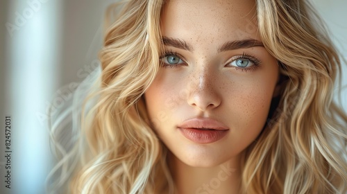 beauty blonde girl with long and shiny wavy hair beautiful woman model with curly hairstyle fashion.illustration