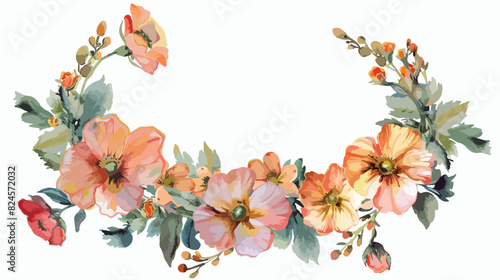 Wreath with watercolor flowers floral frame. Perfectl