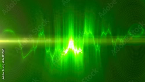 Green energy glowing magical musical dancing equalizer made from waves and electric charges lightning high-tech digital lines and energy particles. Abstract background