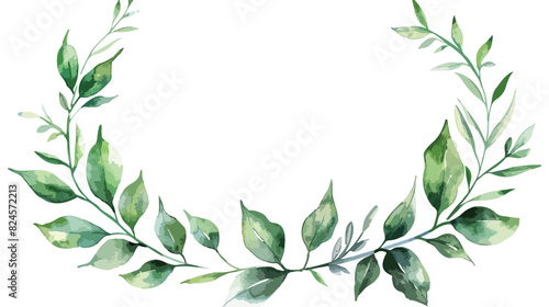 Wreath with watercolor leaves. Hand painting botanical photo