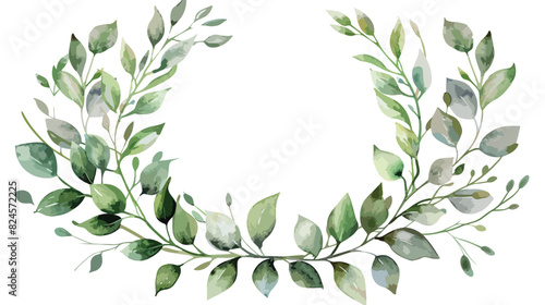 Wreath with watercolor leaves. Hand painting botanical photo