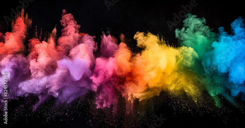 An explosion of colored powder on a black background. The concept of a beautiful party.