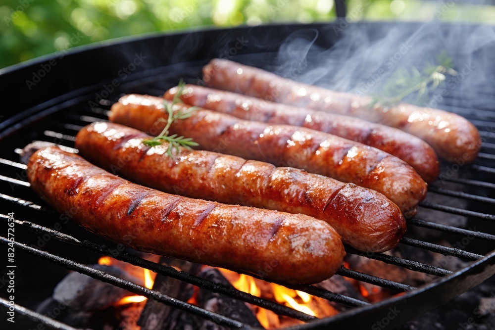 South African boerewors sausages on a barbecue. South African boerewors sausages on a barbecue.