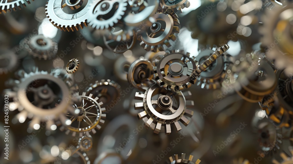 A floating matrix of tiny, interconnected gears that move in complex, synchronized patterns. A floating matrix of tiny, interconnected gears that move in complex, synchronized patterns.