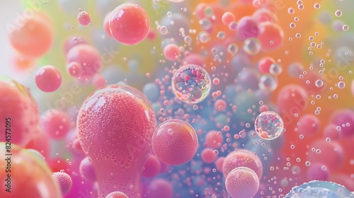An endless column of rising soft, colorful foam bubbles, continuously forming and bursting at different heights.  photo