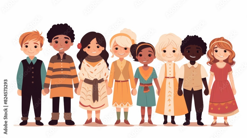 Unity in Diversity - Multicultural Children Standing Together | Flat Vector Illustration