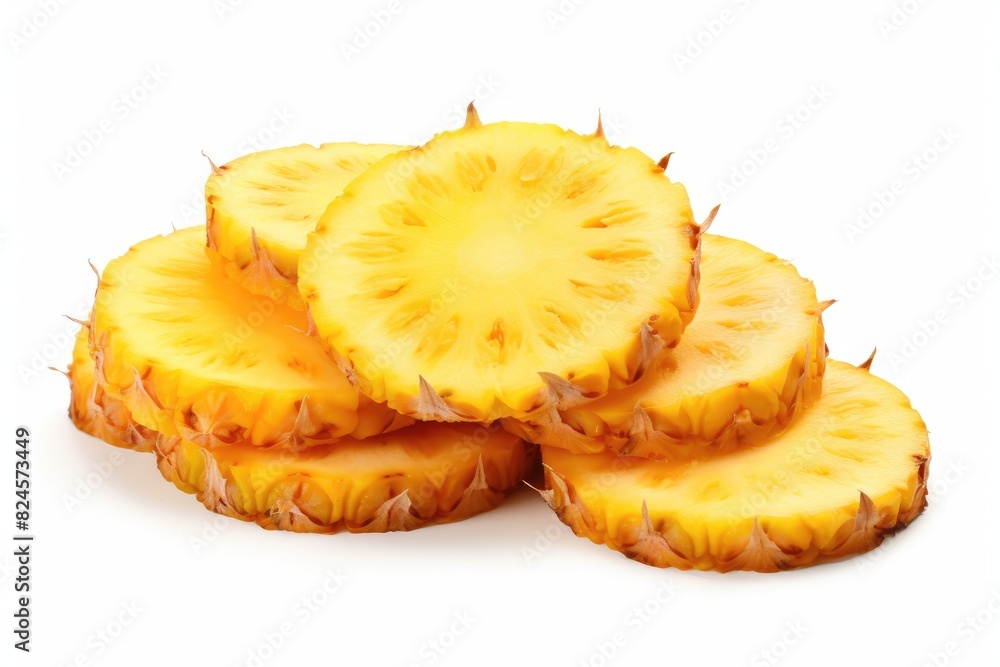 Hawaiian pineapple slices perfectly carved for freshness. White background. Hawaiian pineapple slices perfectly carved for freshness. White background.