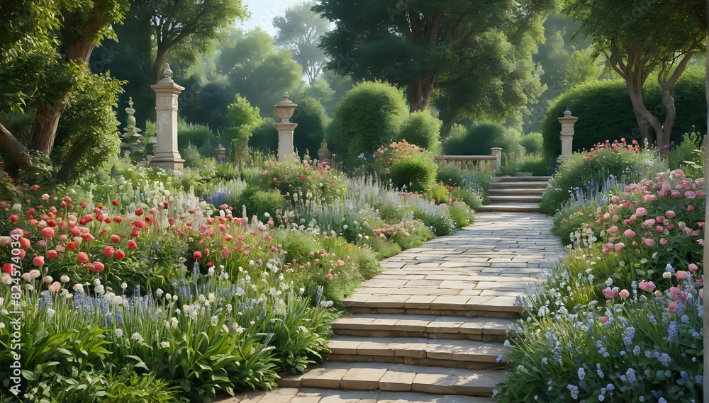 Obraz premium A Beautifully Manicured Garden Path