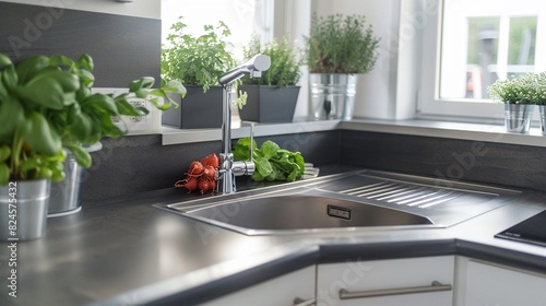 Wallpaper Mural Modern kitchen with a top mount sink, close-up, isolated background, studio lighting, focusing on the sink's installation and elegant design Torontodigital.ca