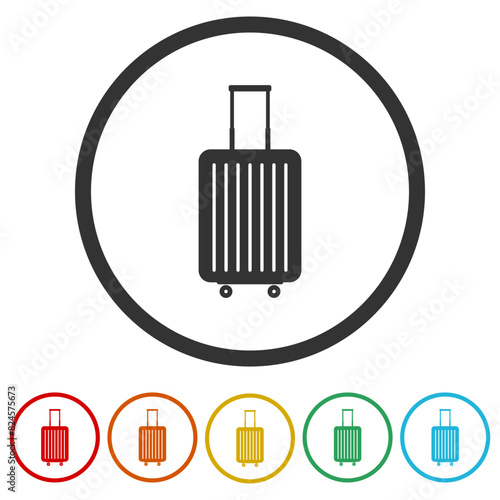Travel bag icon. Set icons in color circle buttons