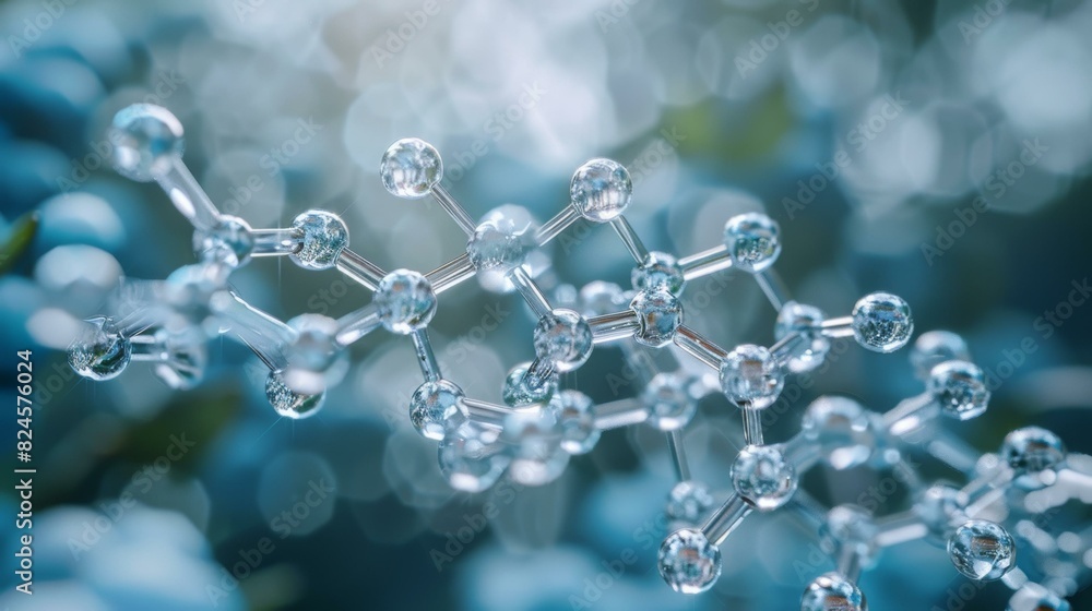 Closeup of Molecular Structure Model with Blue Background