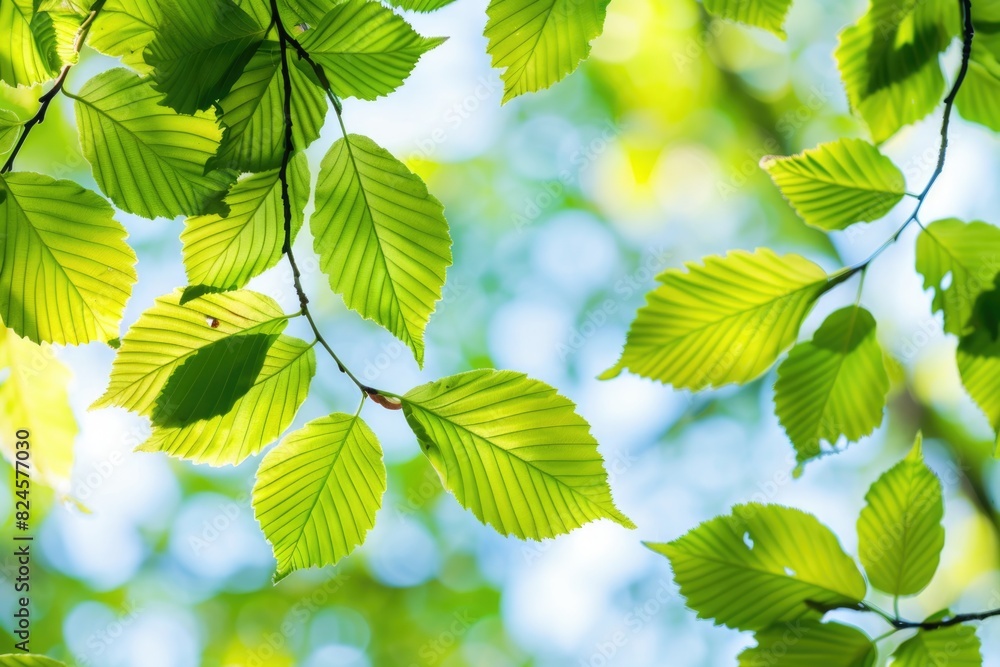 Leaves. Green Background with Tree Branch and Sunlight, Perfect Copy Space for Spring and Summer Leaves. Green Background with Tree Branch and Sunlight, Perfect Copy Space for Spring and Summer