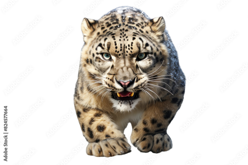 Majestic Snow Leopard Strolling on a Blank Canvas on a White or Clear Surface PNG Transparent Background. Majestic Snow Leopard Strolling on a Blank Canvas on a White or Clear Surface PNG Transparent Background.
