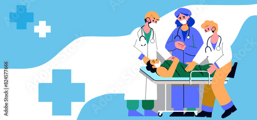 showing doctor Three people heal a patient vector
