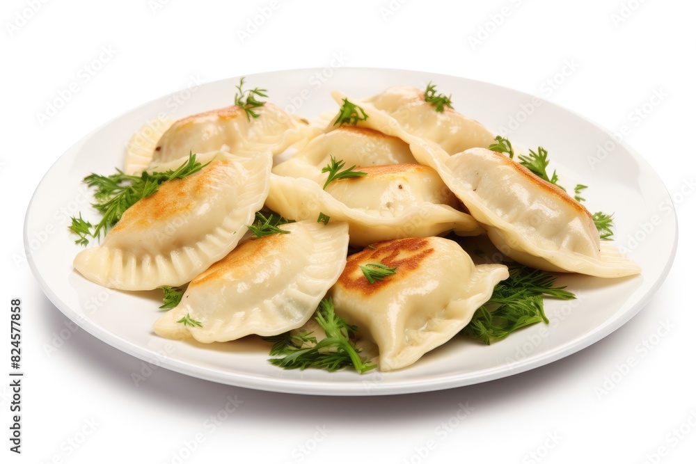 Polish pierogi filled with a savory mixture. White background. Polish pierogi filled with a savory mixture. White background.