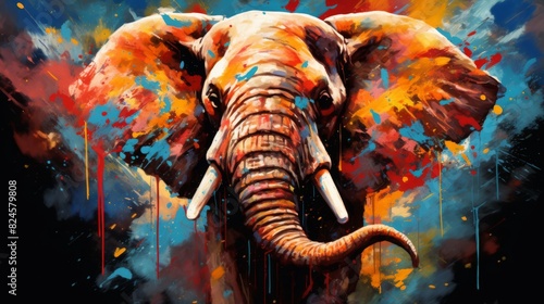 Vibrant Abstract Elephant Painting: Symbol of Creativity and Diversity in Animal Art © Spear