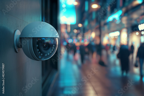 A closeup of an outdoor security camera mounted on the wall