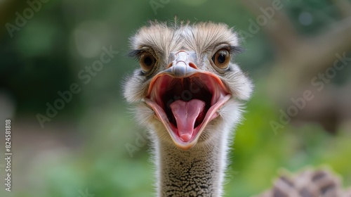 closeup of an ostrich open the mouth. © najeeb