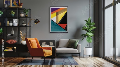 Artwork in a retrofuturism frame, aesthetic decor for the home