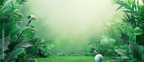 Luxurious golf club with motherofpearl inlays and a highend golf ball, against a lush green background, Opulent, 3D, Bright greens, Exquisite golf equipment photo