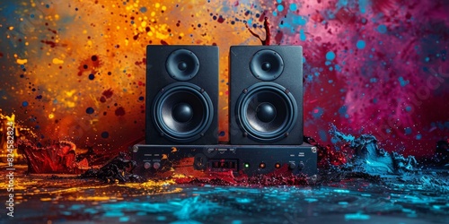 Black Speakers On Colorful Background photo