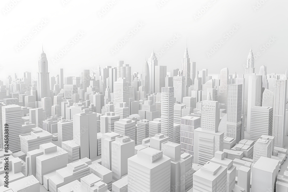 A highly detailed 3D model of a cityscape in pristine white, showcasing buildings, streets, and infrastructure with intricate precision A highly detailed 3D model of a cityscape in pristine white, showcasing buildings, streets, and infrastructure with intricate precision