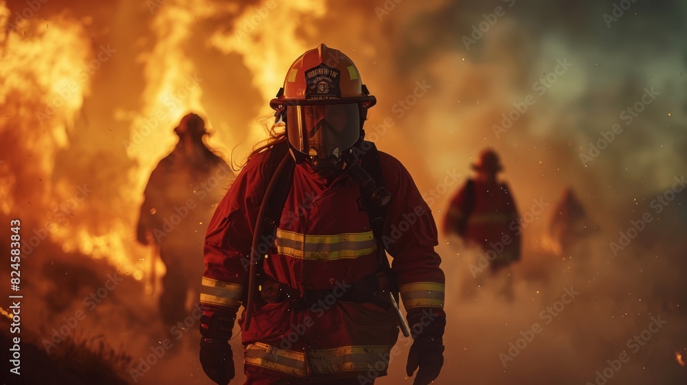 Fototapeta premium FireFighter the rescue teams to combat fires and rescue those trapped by flames. Fire diaster.