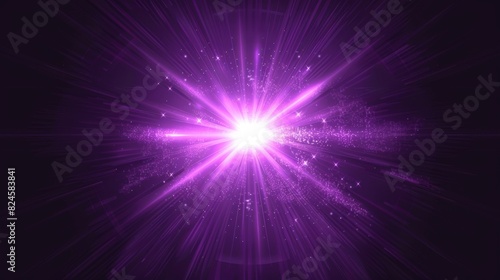 Purple sunburst transparent lighting design element in PNG format