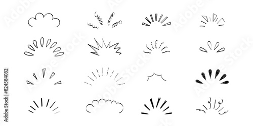 Pop line frame comic anime effect healine mark, suprise doodle emotions isolated on white background. Attention sign, notice or sparles.