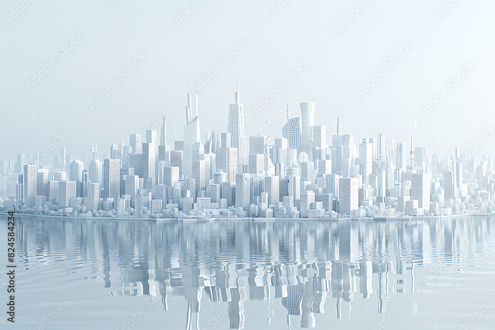 A highly detailed 3D model of a cityscape in pristine white, showcasing buildings, streets, and infrastructure with intricate precision A highly detailed 3D model of a cityscape in pristine white, showcasing buildings, streets, and infrastructure with intricate precision