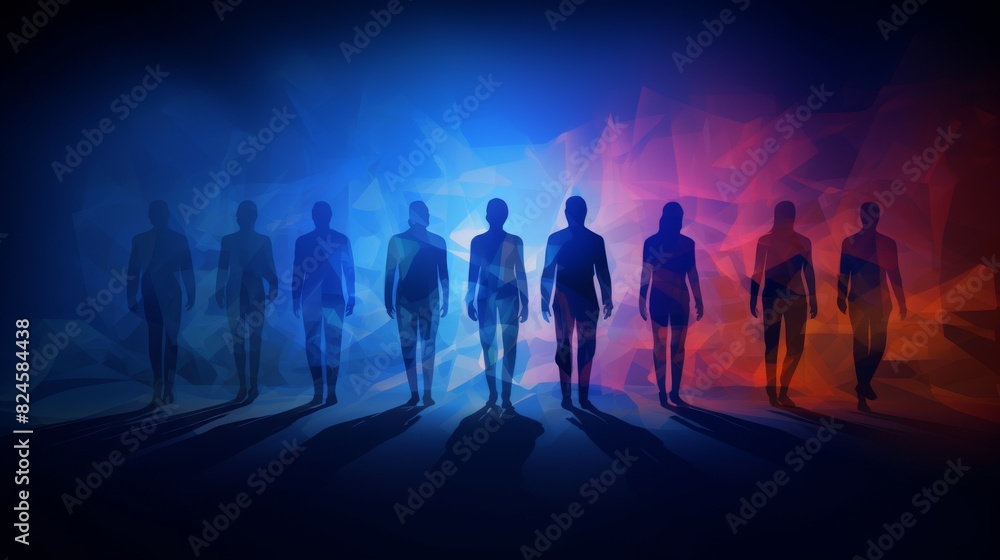 Vibrant Silhouettes of Human Figures in Blue and White - Creative Silhouette Background Concept