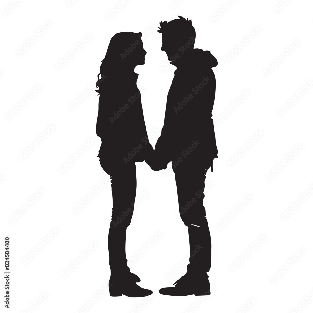 Simple silhouette of hands holding couple, black vector illustration on white background