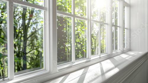 A window pane into the frame  with white tones and good lighting