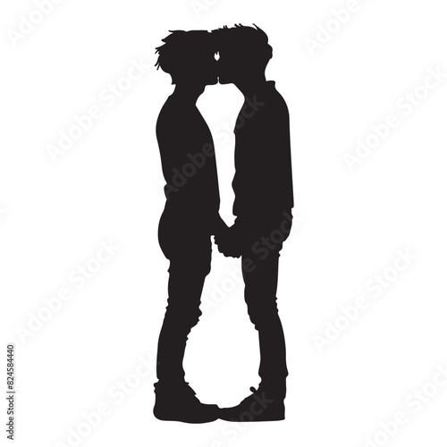 Simple silhouette of hands holding and kissing couple, black vector illustration on white background