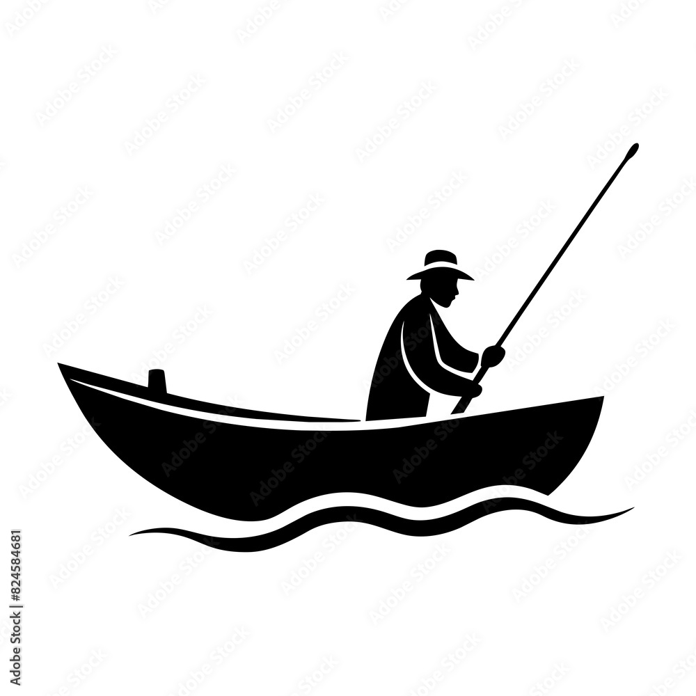 A fisherman in a boat silhouette  vector illustration