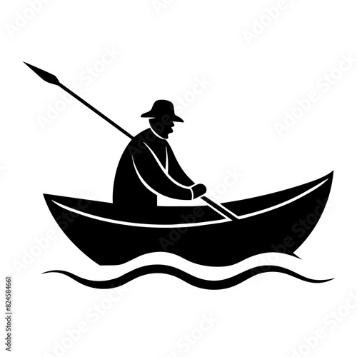 A fisherman in a boat silhouette vector illustration