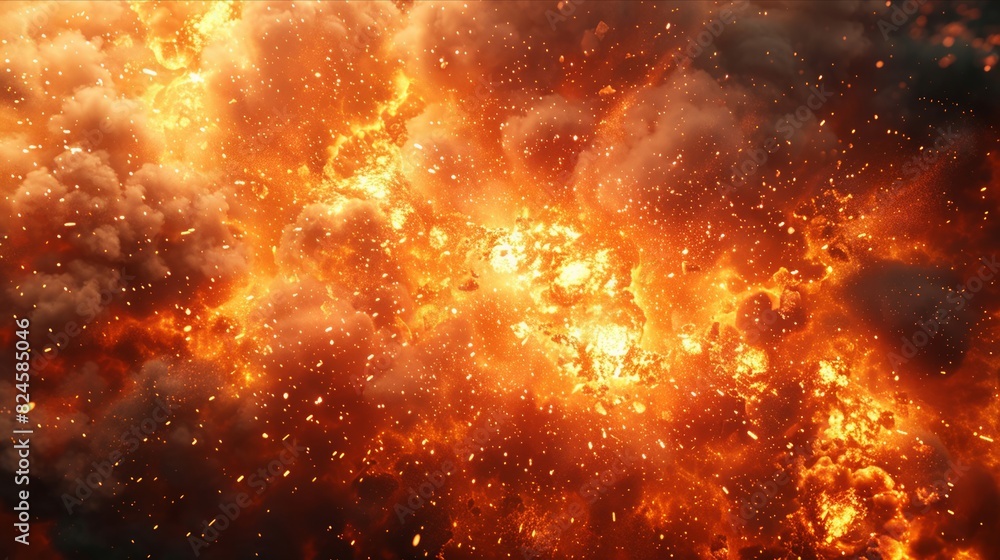 Naklejka premium Massive fiery explosion erupting with intense smoke and brilliant flames
